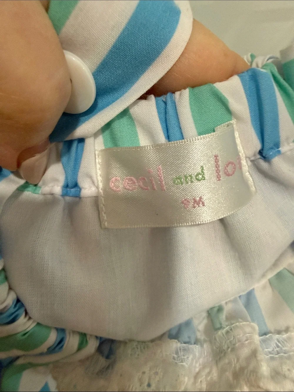 Striped Blue & Green Ruffle-Sleeve Baby One-Piece